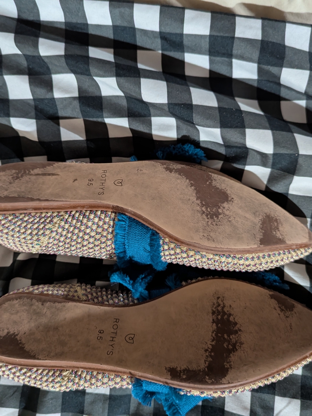 Retired Rothy's Metallic Mary Janes with Blue Ribbon. - Picture 2 of 4